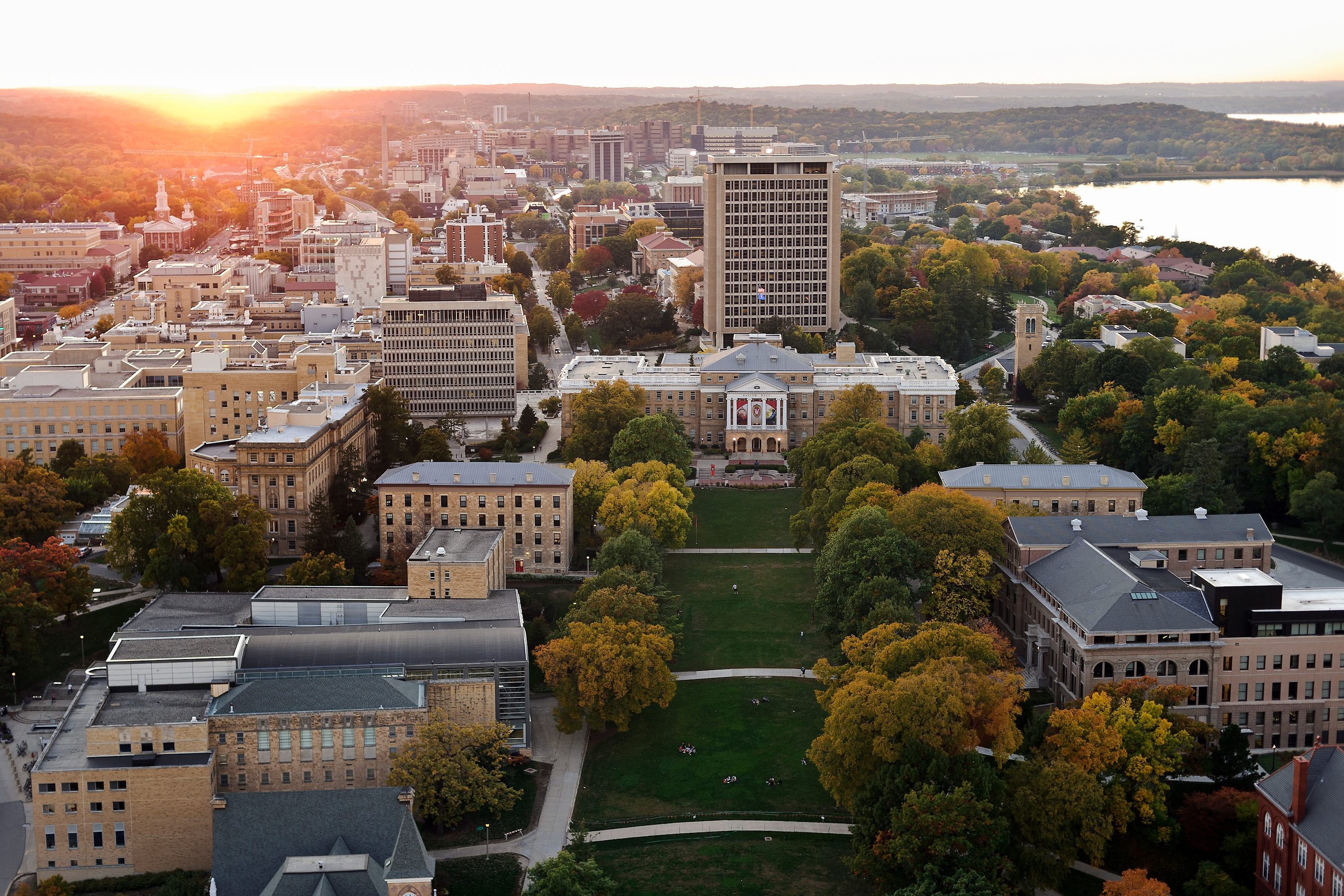Aerial view of the UW-Madison campus.