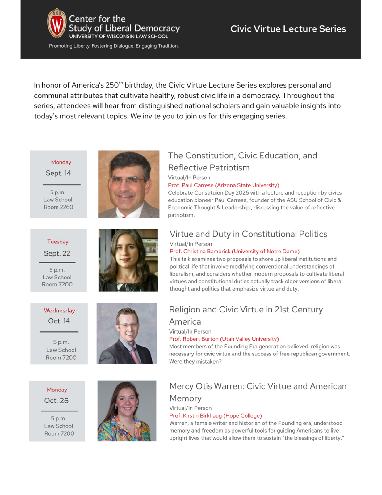 Poster for the Civic Virtue 2026 Lecture series.
